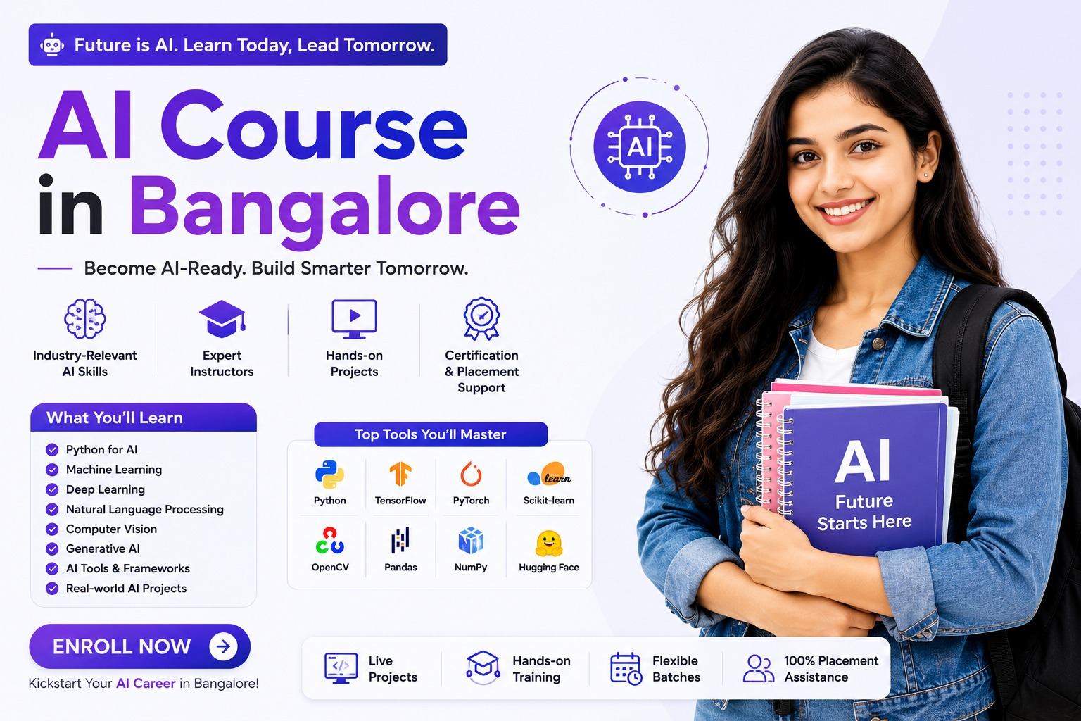 AI Course in Bangalore 2026 – Shifttotech Academy Artificial Intelligence (AI) Course in Bangalore — live online training by a Google Certified AI trainer, students placed at Koramangala and ORR companies