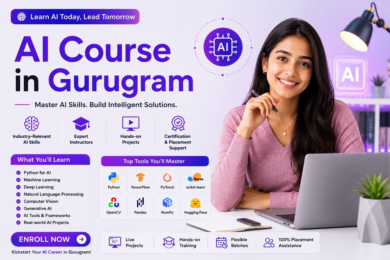 AI Course in Gurugram 2026 – Shifttotech Academy Artificial Intelligence (AI) Course in Gurugram — live online training built for the Cyber City GCC interview bar at Shifttotech Academy