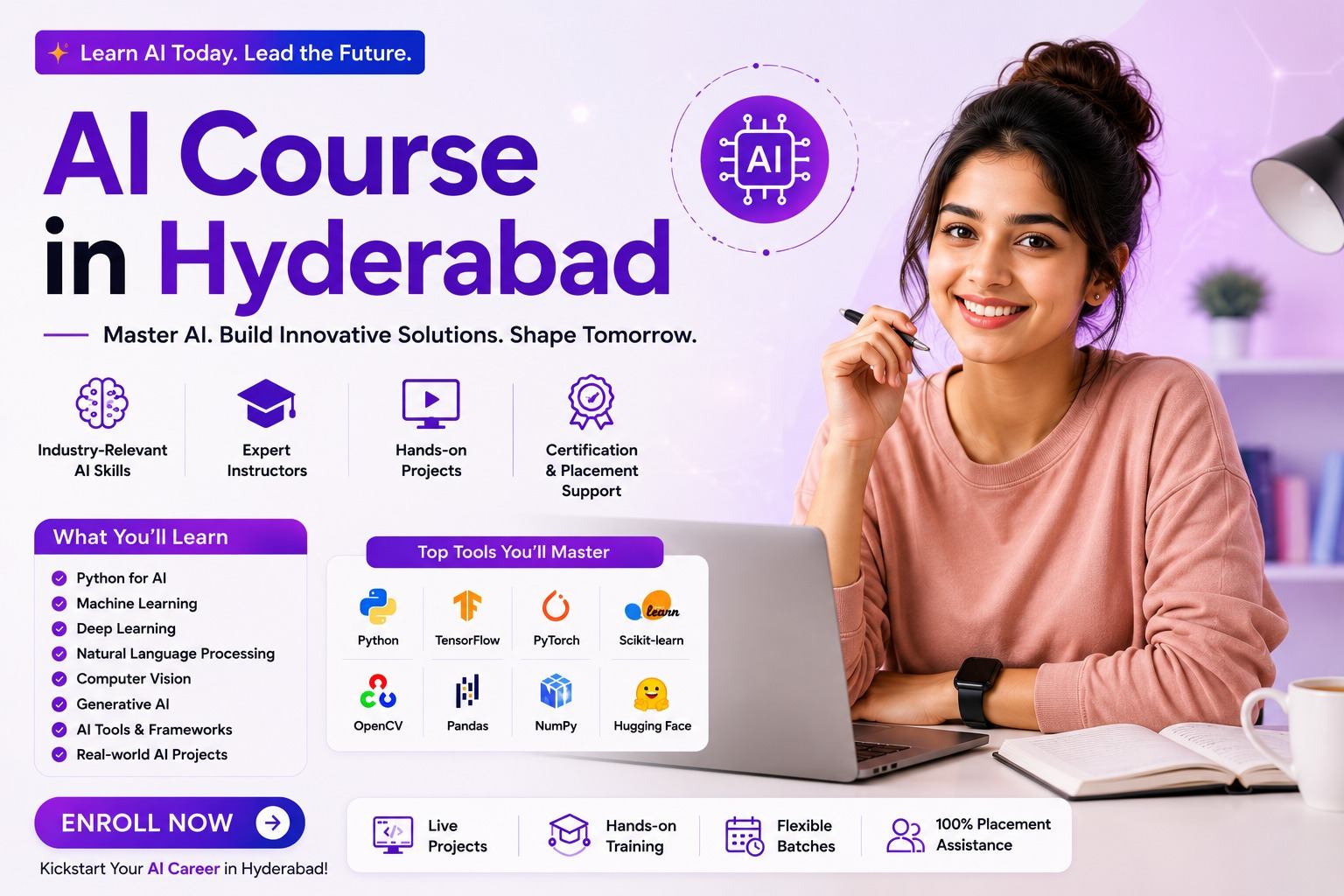 AI Course in Hyderabad 2026 – Shifttotech Academy Artificial Intelligence (AI) Course in Hyderabad — live online training by a Google Certified AI trainer, placement support for HITEC City and Gachibowli roles