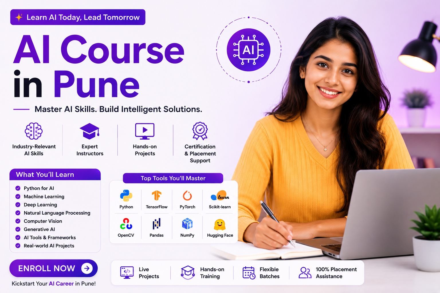 Artificial Intelligence (AI) Course in Pune — live online training by a Google Certified AI trainer, students placed in Hinjewadi and Kharadi roles